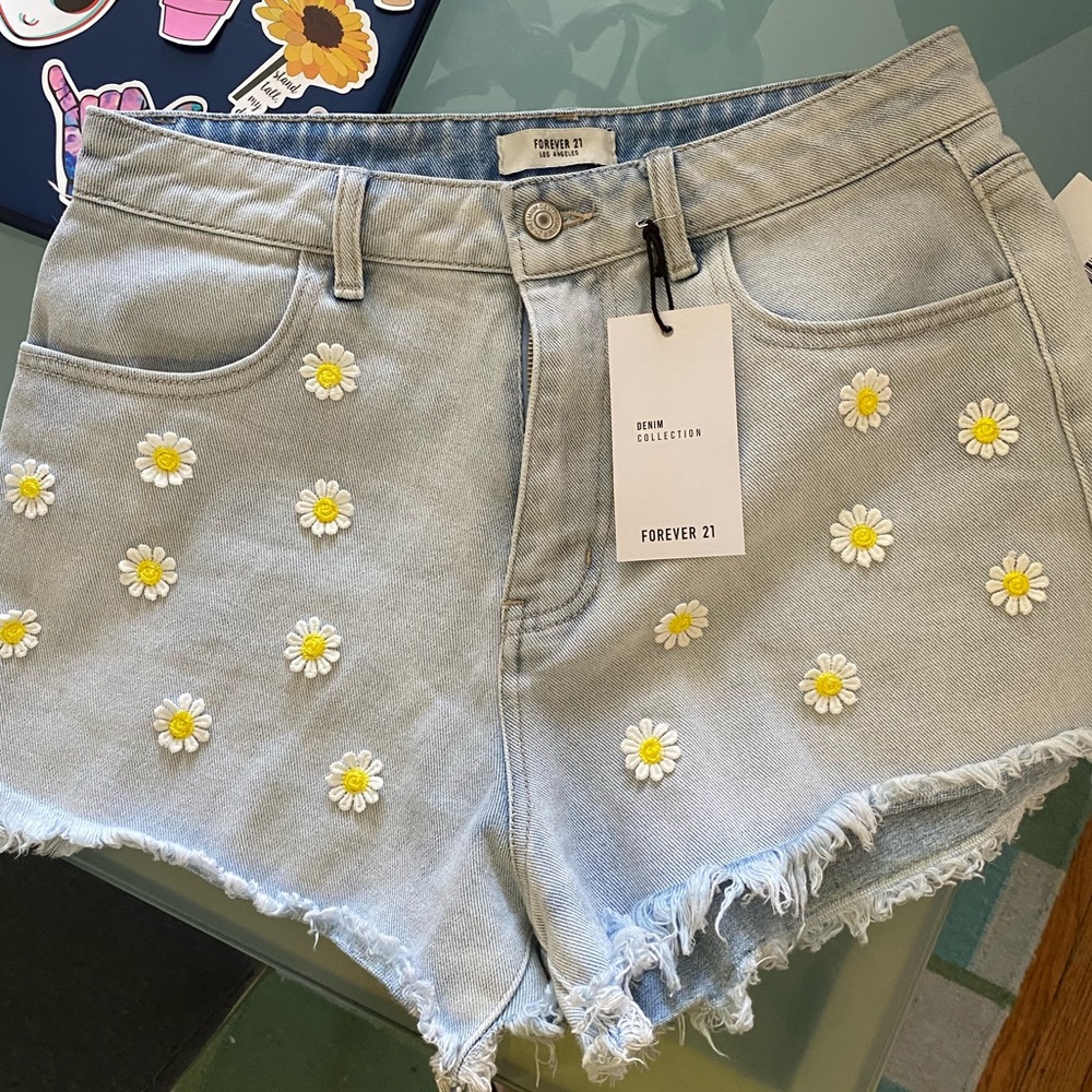 Flower Printed Denim Shorts